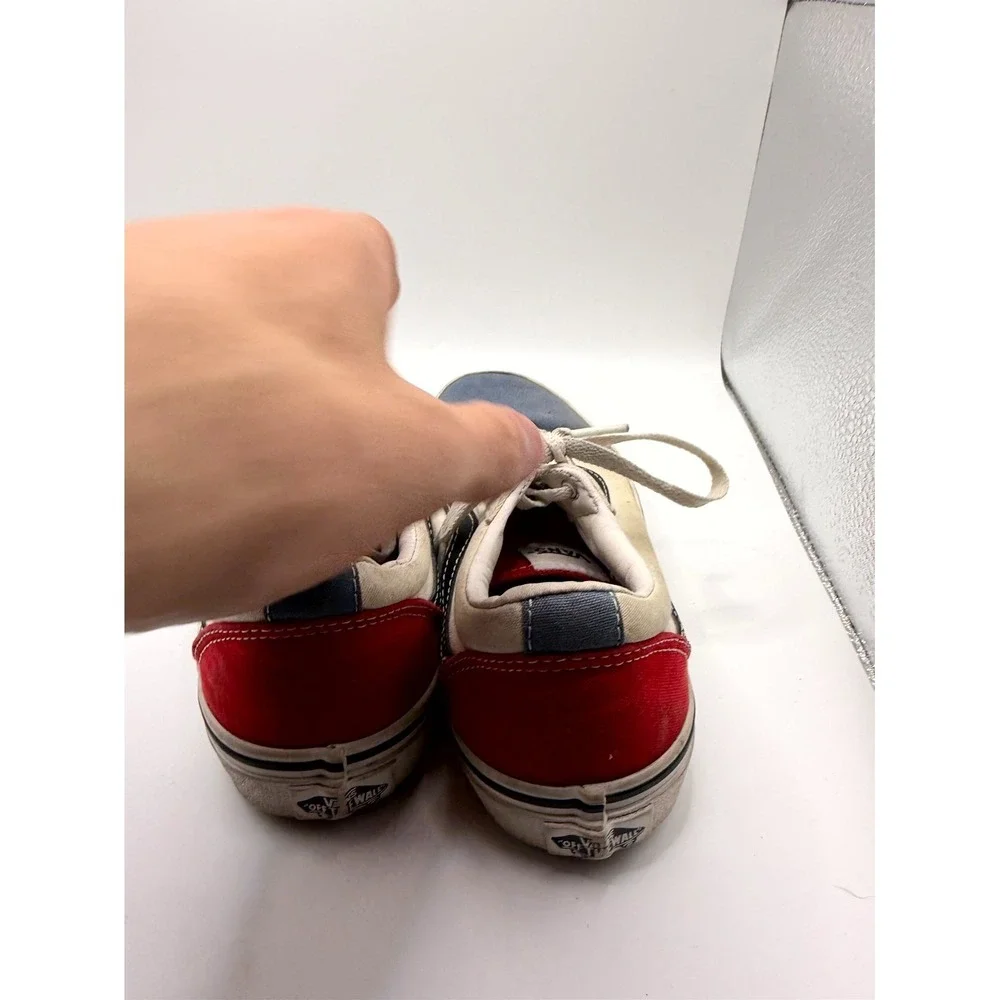 Vans Old Skool Unisex Kids 4 Sneaker Red White Blue Canvas Low Top‎ Skate Shoes
